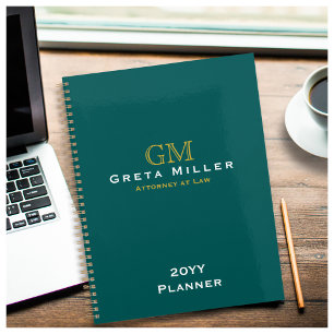 Agenda Executivo Comercial Monograma Dourado de Teal Escu