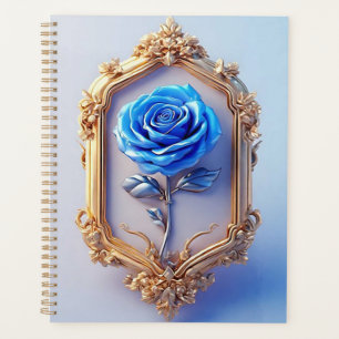 Agenda Exposição de Rosa Azul Elegante em Moldura de Ouro