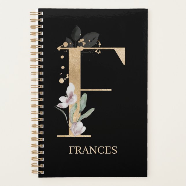 Agenda F Monograma Planeador Personalizado Floral (Frente)