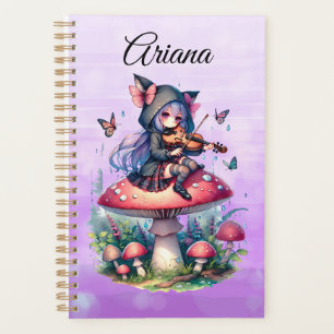 Agenda Fada em Hoodie Jogando Viola num Cogumelo