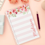 Agenda Faixa Floral de Cor de Água Pinta Pastel Personali<br><div class="desc">Mantenha-se organizado em estilo com este planejador personalizado de listras florais cor-de-água cor-de-rosa. Perfeito para mulheres que amam designs elegantes e alegres, este planejador combina um trabalho de arte floral vibrante com funcionalidade prática. As lindas listras cor-de-rosa e flores a aquarelas adicionam um toque de charme ao seu planejamento diário....</div>