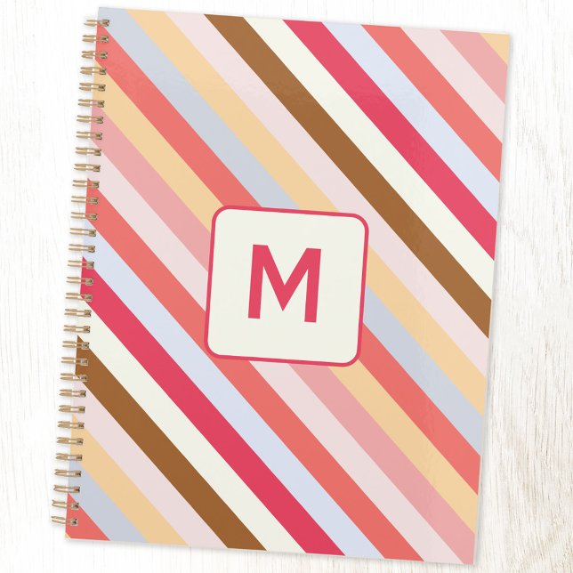 Agenda Faixa inicial de doces diagonais do monograma mode (Modern muted diagonal candy stripe monogram initial personalized planner)
