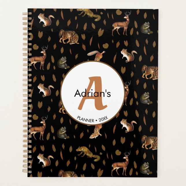 Agenda Fall Forest Animais Autumn Deixa a escola Monogram (Frente)