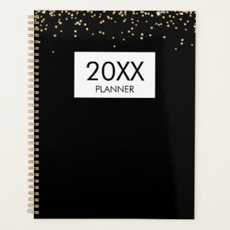 Agenda Falling Gold Glitter Personalized Black Yearly