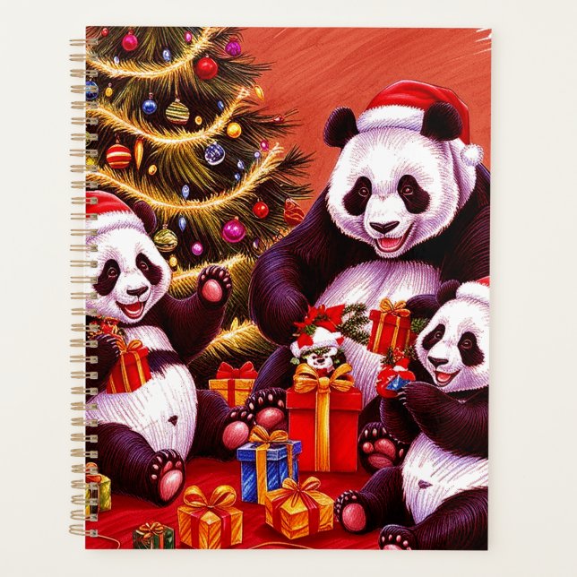 Agenda Família De Pandas Abrindo Presentes De Natal (Frente)
