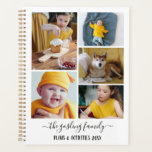 Agenda Família Preta de Colagem de Fotos Branca<br><div class="desc">planejador de na moda,  você pode personalizar com cinco de suas próprias fotos em uma colagem de fotos minimalista. Personalize ainda mais com seu nome ou nome de família em um script de caligrafia preto. A parte de trás apresenta um padrão de traços bagunçados em preto e branco.</div>