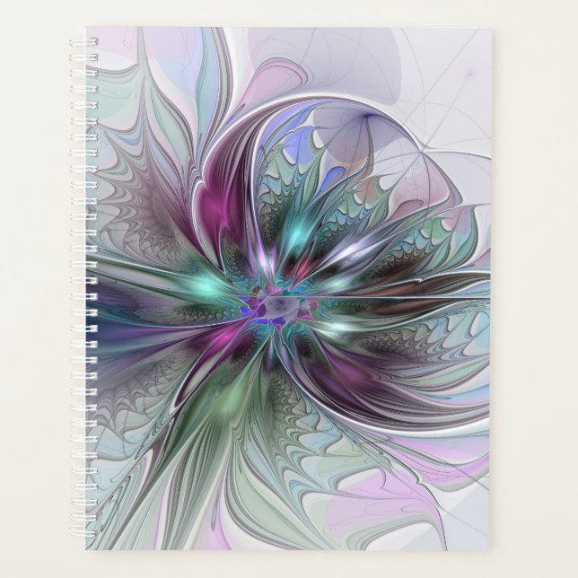 Agenda Fantasia Abstrata Moderna Colorida Floral Fractal (Frente)