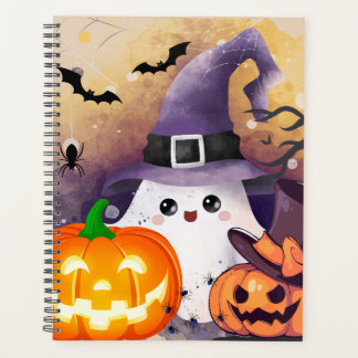 Agenda Fantasma de Halloween Fofo com Chapéu de Bruxa e A