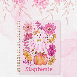 Agenda Fantasma de Halloween Rosa Pastel com Nome Persona