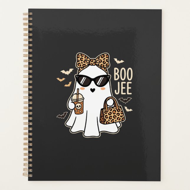Agenda Fantasma Fofo Boo Jee Design de Leopardo de Hallow (Frente)