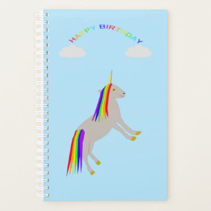 Agenda Fantasy Birthday Unicorn Rainbow and Clouds