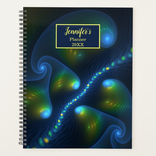 Agenda Fantasy Lights Abstrato Azul Verde Arte Amarela (Frente)