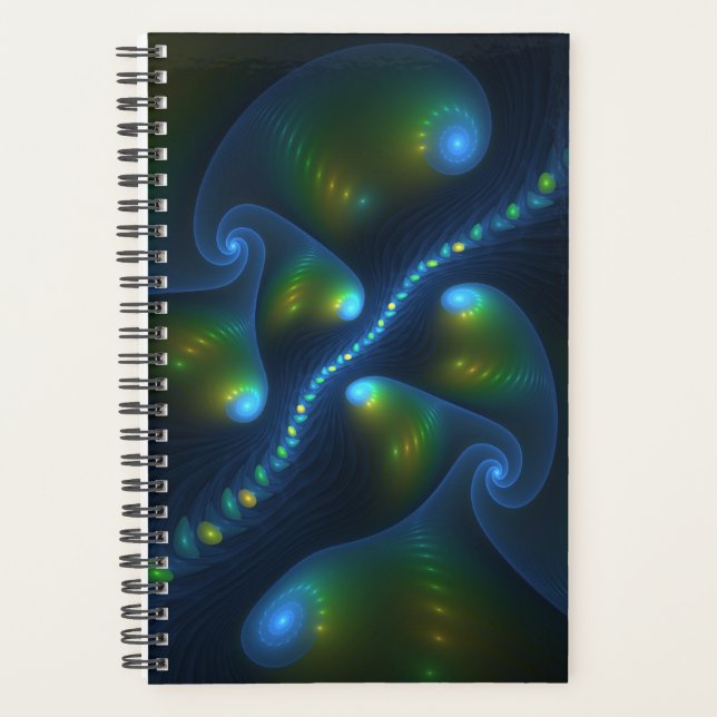 Agenda Fantasy Luzes Abstrato Azul Verde Amarelo Fractal (Frente)