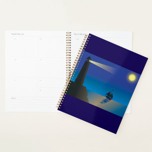 Agenda Farol e veleiro no Oceano Luar Noturno