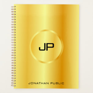 Agenda Faux Dourado Moderno Elegante Monograma Trendy Mod