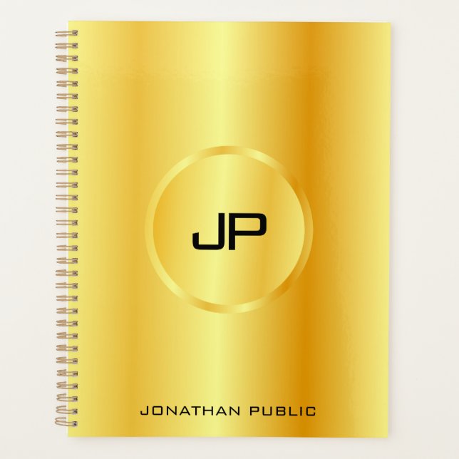 Agenda Faux Dourado Moderno Elegante Monograma Trendy Mod (Frente)