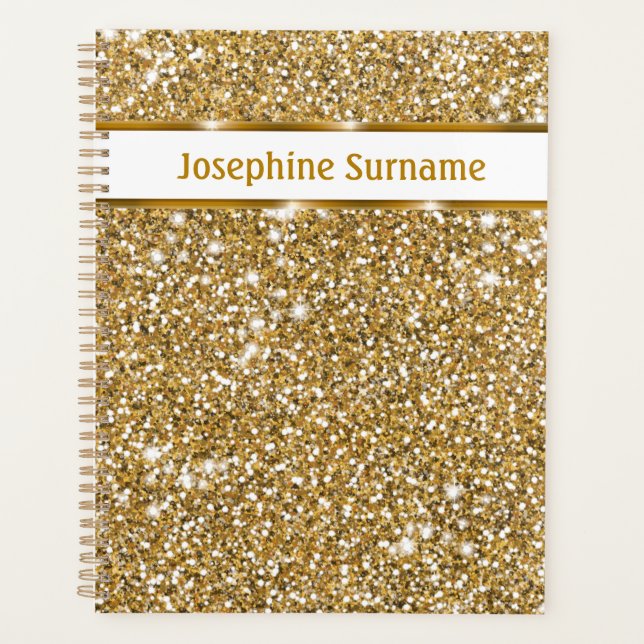 Agenda Faux Glitter Amarelo Dourado Textura & Texto Perso (Frente)