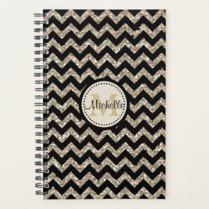 Agenda Faux Glitter Chevron Dourado Monograma
