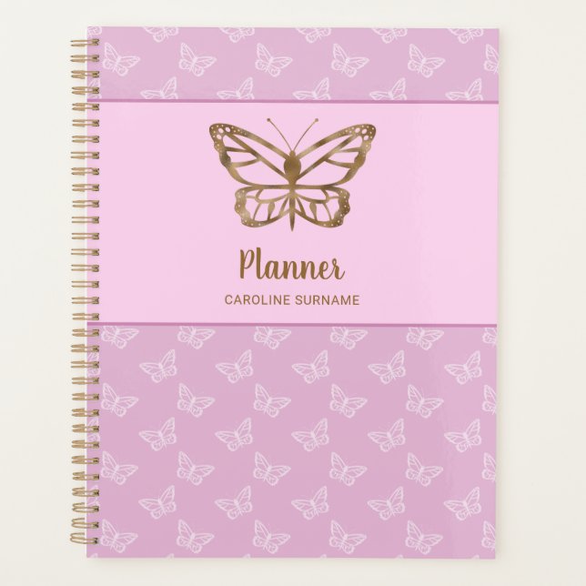 Agenda Faux Gold Foil Olhar Borboleta Em Lavanda Roxo (Frente)