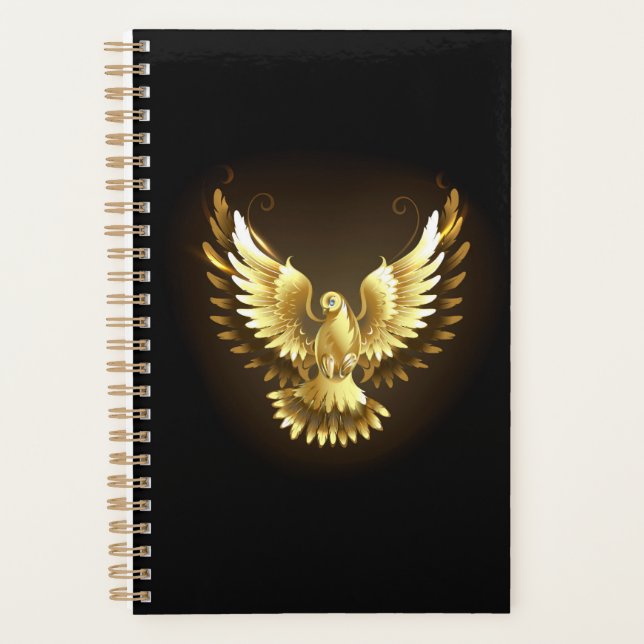 Agenda Faux Gold Foil Peace Dove em Preto (Frente)