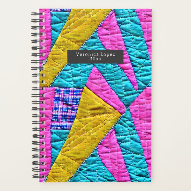 Agenda Faux Patchwork Quilt Boho Folk Art Inspirado (Frente)
