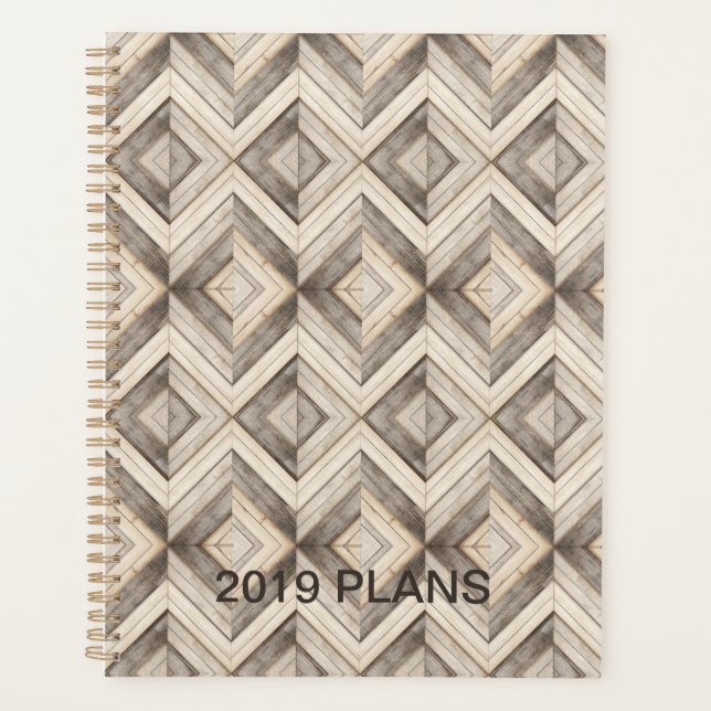 Agenda Faux Wood Chevron Stripes Moderno (Frente)