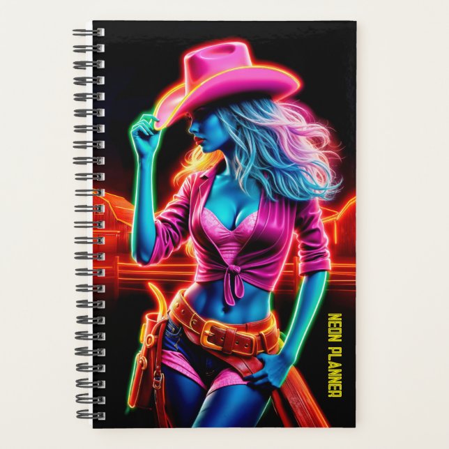 Agenda Fazenda de neon elétrica de chapéu rosa sob noite (Frente)