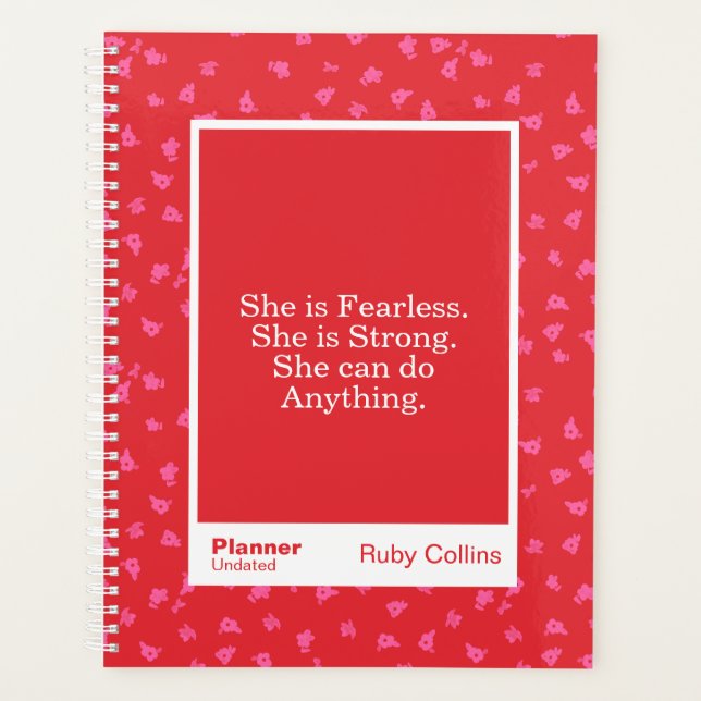 Agenda Fearless Red Floral Motivational Quote (Frente)