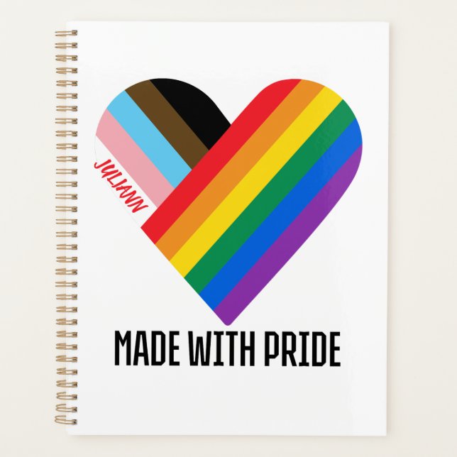 Agenda Feito Com Orgulho Coração Arco-íris Personalizado  (Frente)