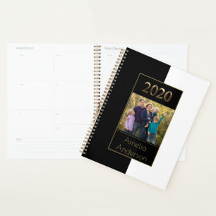 Agenda Feliz ano novo 2020 Elegante Dourado preto e branc