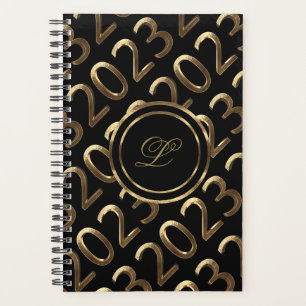 Agenda Feliz ano novo 2023, preto e Dourado aspecto elega