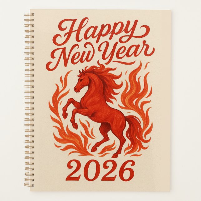 Agenda Feliz ano novo 2026 Cavalo de Fiery (Frente)