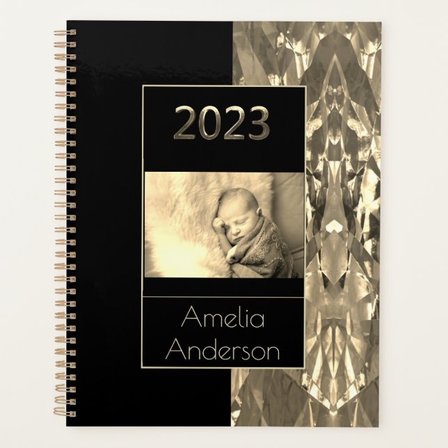 Agenda Feliz ano novo Sepia Preto e Dourado 2023 (Frente)