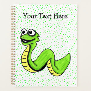 Agenda Feliz Cobra de Cartoon Verde Brilhante em pontos