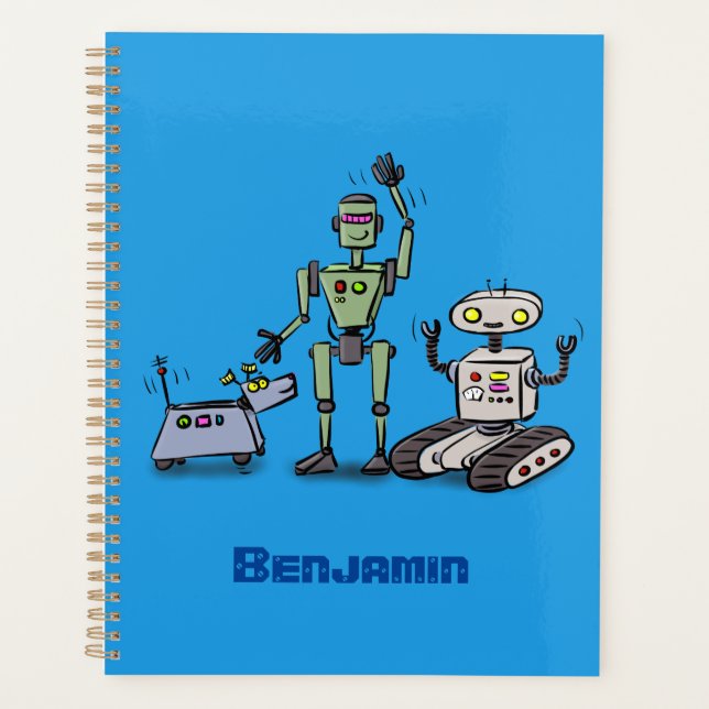 Agenda Feliz desenho animado de robôs fofos (Frente)