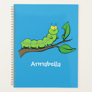 Agenda Feliz desenho de cartoon verde da lagarta