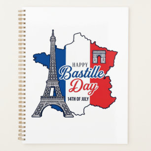 Agenda Feliz Dia da Bastilha França Mapa Torre Eiffel Vec