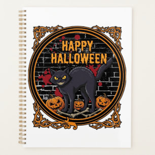 Agenda Feliz Dia das Bruxas Gato Preto Abóboras Ossos_1