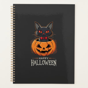Agenda Feliz Dia das Bruxas Gato Preto Desenho de Abóbora