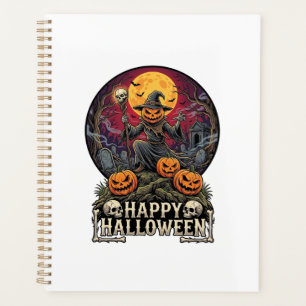 Agenda Feliz Halloween Abóbora Feiticeiro Cemitério Lua C