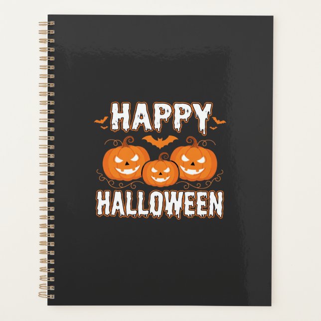 Agenda Feliz Halloween Abóbora Morcego Vetor (Frente)