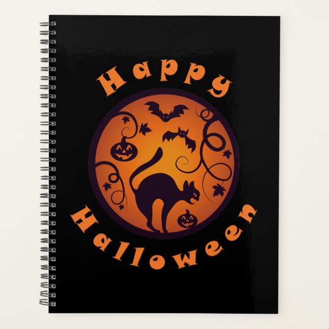 Agenda Feliz lanterna do Halloween aranhas e morcegos neg (Frente)