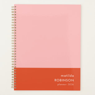 Agenda Feminina Moderna Vermelha e Rosa com Bloco de Core