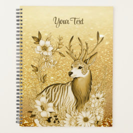 Agenda Feriado Floral Reindeer Dourado