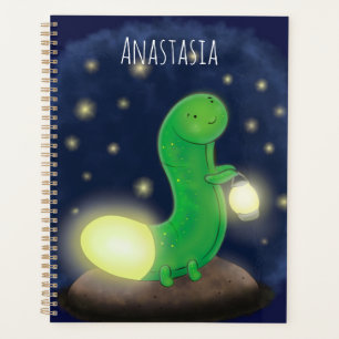 Agenda Figura de desenho animado do verme verde-claro