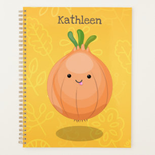 Agenda Figura de desenho animado verde de cebola castanho