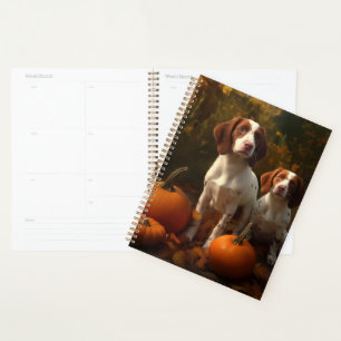Agenda Filhote de Brittany Spaniel Outono Prazer Abóbora