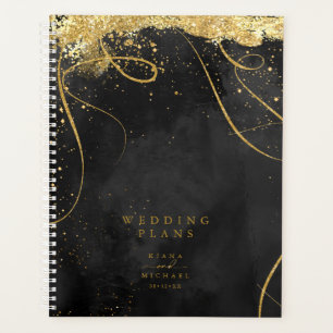 Agenda Fine Lines Dourado Abstrato Wedding Black ID867
