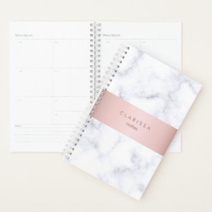 Agenda fita elegante de rosa de mármore branco