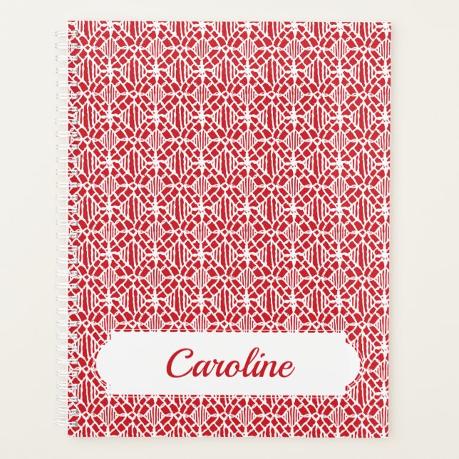 Agenda Flame Scarlett Com Padrão De Lace De Crochet Branc (Frente)